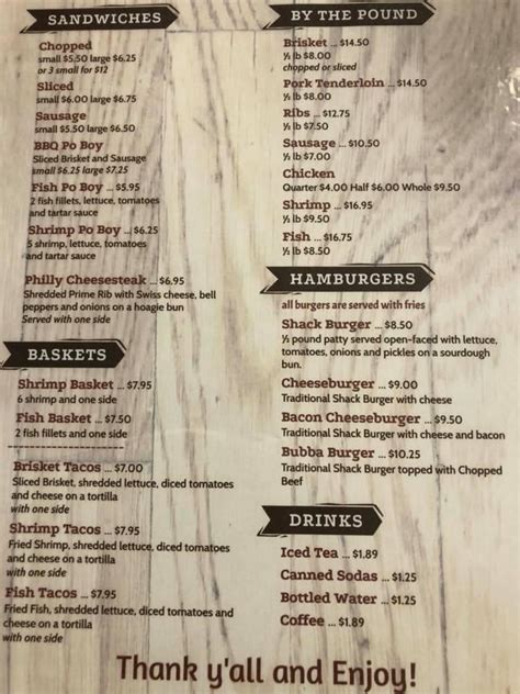 the  shack  smokehouse seafood menu 00pm
